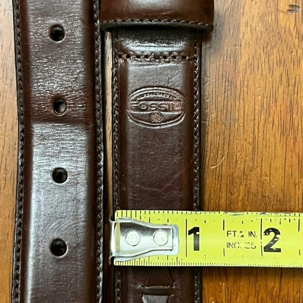 Fossil Men's Brown Woven Leather Belt Brass Basic Classic Western Dress Preowned - Picture 6 of 11